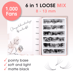 Super Black Lashes 4D - 6in1 Mixbox (1.000 fertige Wimpernfächer) Künstliche Wimpern 0.09 C - WUM Germany