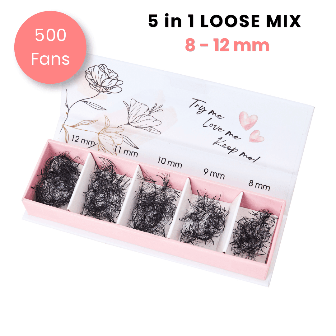 Testbox 4D Wimpern - 5in1 Mixbox (500 fertige Wimpernfächer) Künstliche Wimpern 0.07 CC - WUM Germany