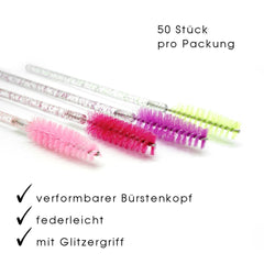 Wimpernbürstchen - 50 Stück Wimpern- & Augenbrauenbehandlung rosa - WUM GERMANY - fertige Wimpernfächer